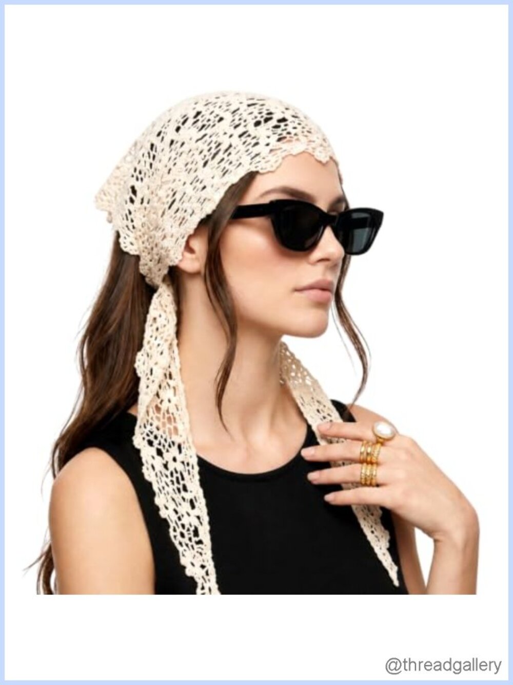 Crochet Lace Head Scarf Cotton Boho Bandana Women Accessory